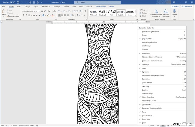 Customize the Status Bar in Microsoft Office
