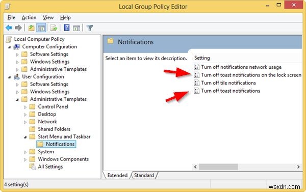 How to Disable Toast Notifications in Windows 8