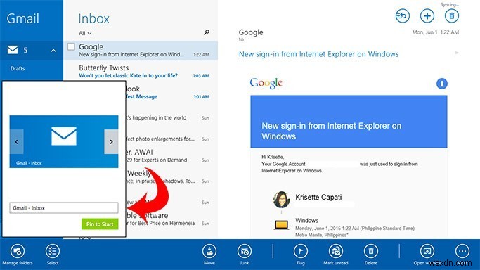 How to Use Different Live Tiles for Multiple Emails in Windows 8.1 Mail App
