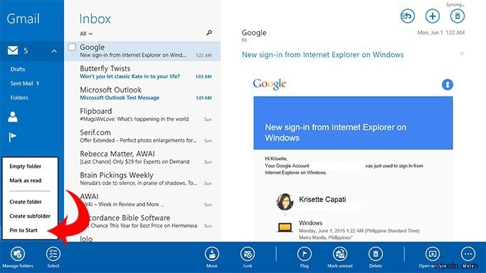 How to Use Different Live Tiles for Multiple Emails in Windows 8.1 Mail App