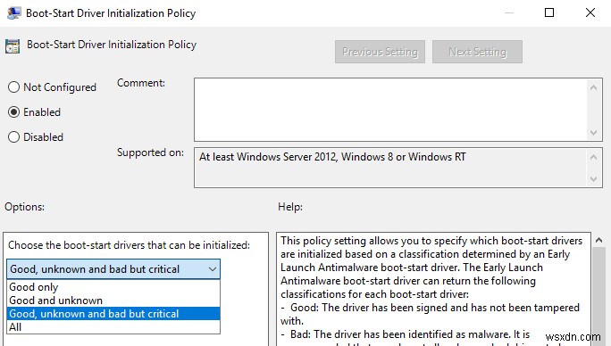 How to Configure Anti-Malware Boot-Start Driver Policy in Windows 10