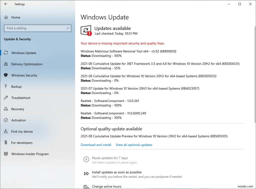 Getting “Your Device is Missing Important Security and Quality Fixes” on Windows 10?