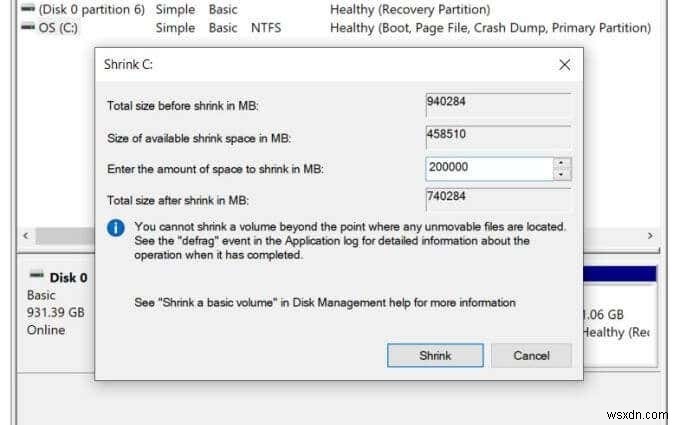 How To Create a Partition From Windows Drive Free Space