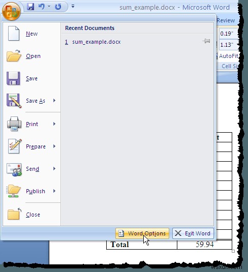 Sum a Table Column in Word