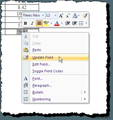 Sum a Table Column in Word