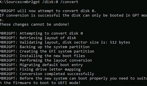 MBR2GPT: Converting MBR to GPT Disk in Windows 10