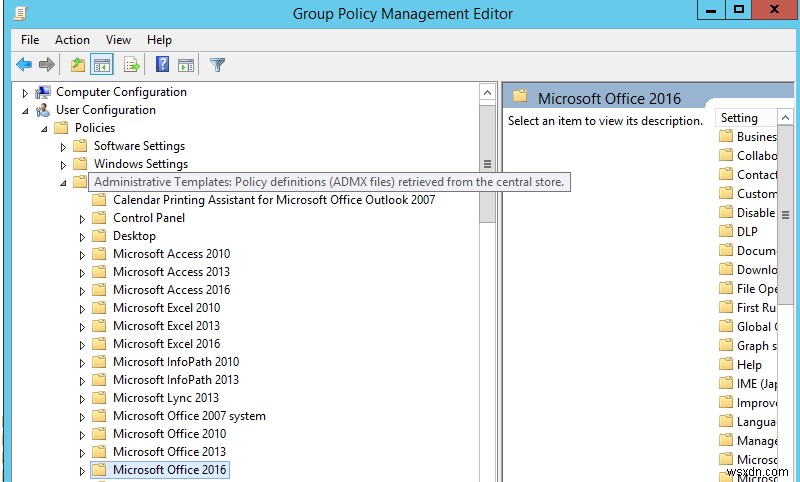 Installing MS Office Group Policy Administrative Templates (ADMX)