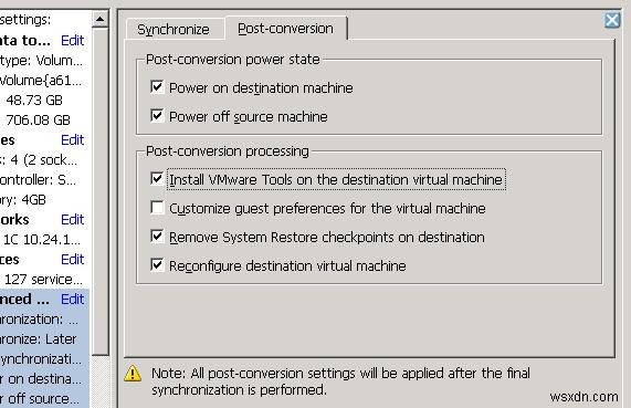 VMware Converter: Synchronize changes when perfoming  P2V or V2V