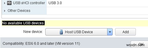 Configuring USB Devices Passthrough from VMWare ESXi to a Virtual Machine