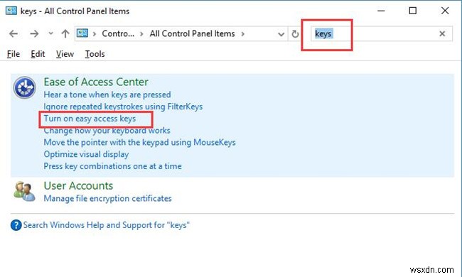 How to Turn on or off Sticky Keys on Windows 10