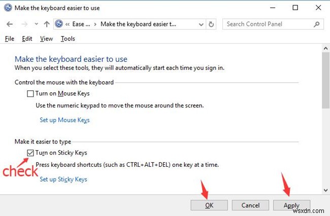 How to Turn on or off Sticky Keys on Windows 10