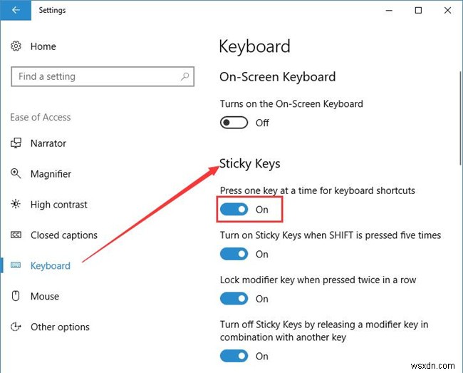 How to Turn on or off Sticky Keys on Windows 10