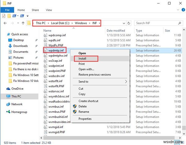 Fix MTP USB Device Failed Installation in Windows 10