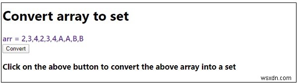 Converting array to set in JavaScript