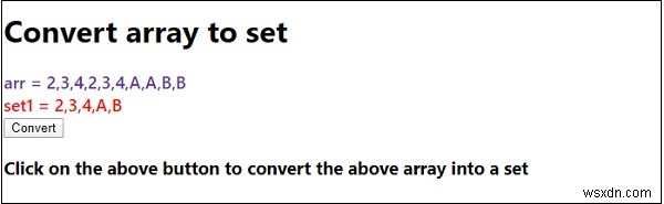 Converting array to set in JavaScript