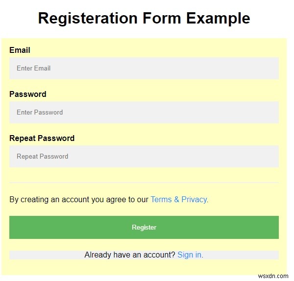 How to create a register form with CSS?