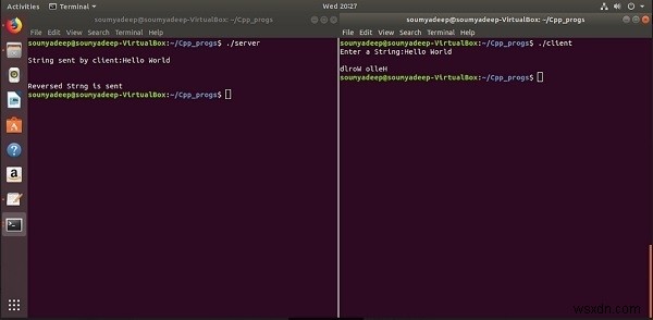 Reverse a string in C/C++ using Client Server model