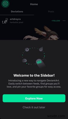 DeviantArt Adds a Sidebar and Groups to Its Mobile App