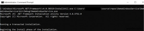 How to install a windows service using windows command prompt in C#?