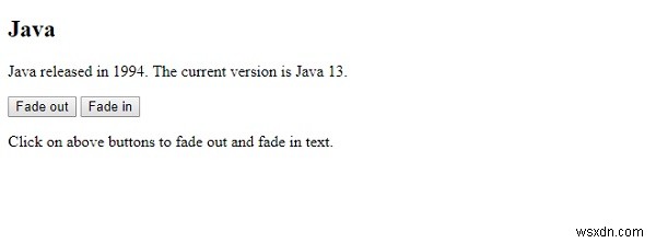 jQuery fadeIn() Method