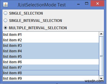 How many types of selection modes for a JList in Java?