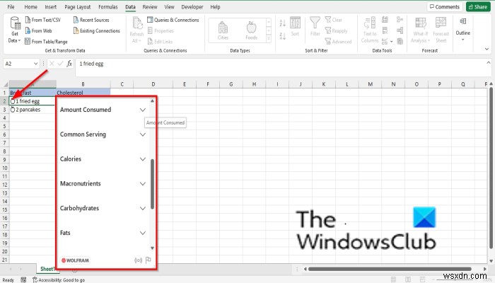How to use Food Data Type in Microsoft Excel