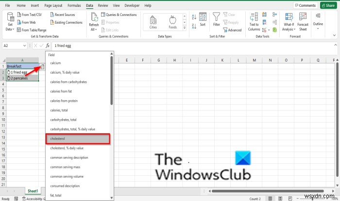 How to use Food Data Type in Microsoft Excel