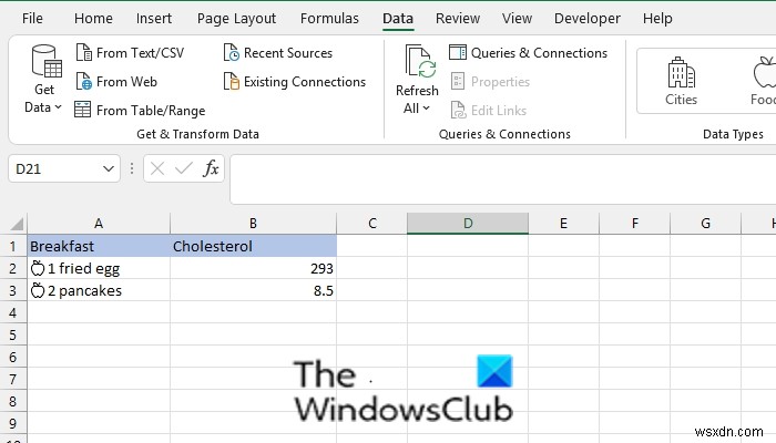 How to use Food Data Type in Microsoft Excel