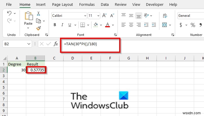 How to use the TAN function in Microsoft Excel