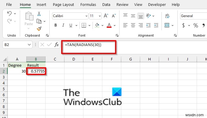 How to use the TAN function in Microsoft Excel
