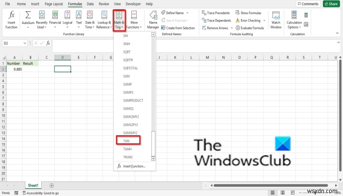 How to use the TAN function in Microsoft Excel