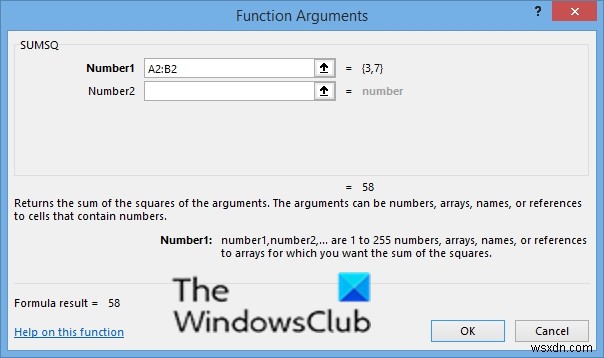 How to use the SUMSQ function in Excel