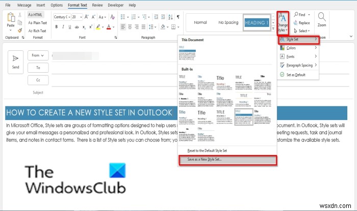 How to create a new Style Set in Outlook
