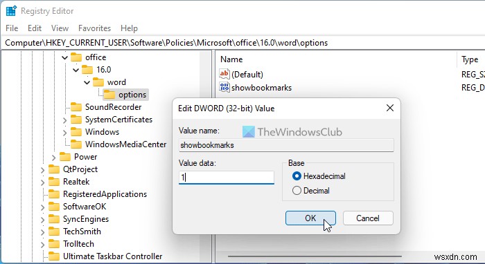 How to show or hide all Bookmarks at once in Word