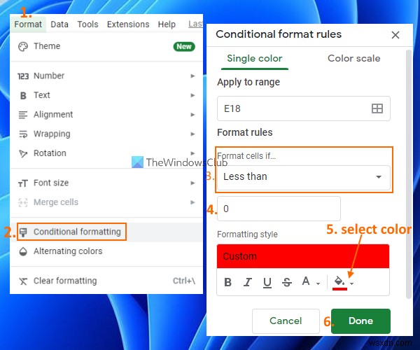 How to show Negative numbers in Red color in Google Sheets
