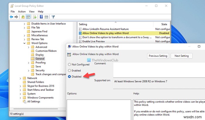 How to prevent users from embedding online Videos in Word