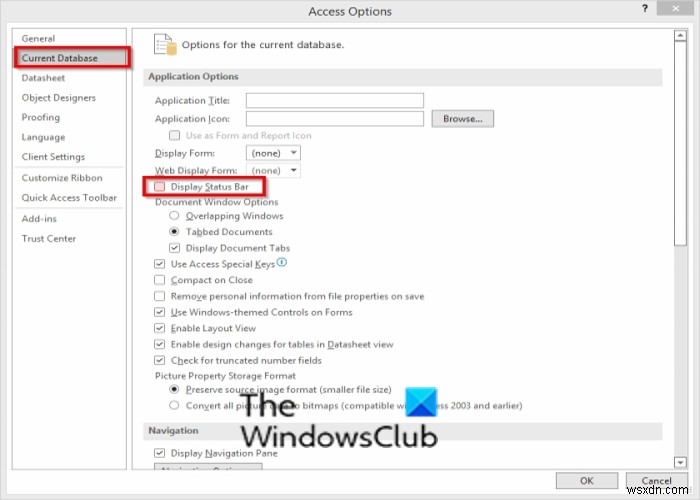How to show or hide the Status Bar in Access