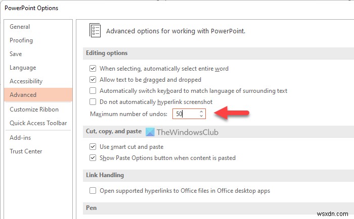 Increase or Decrease the maximum number of Undos in PowerPoint