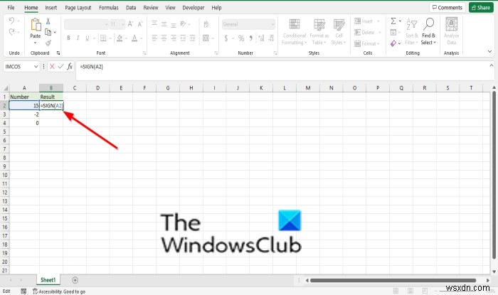 How to use the SIGN function in Excel