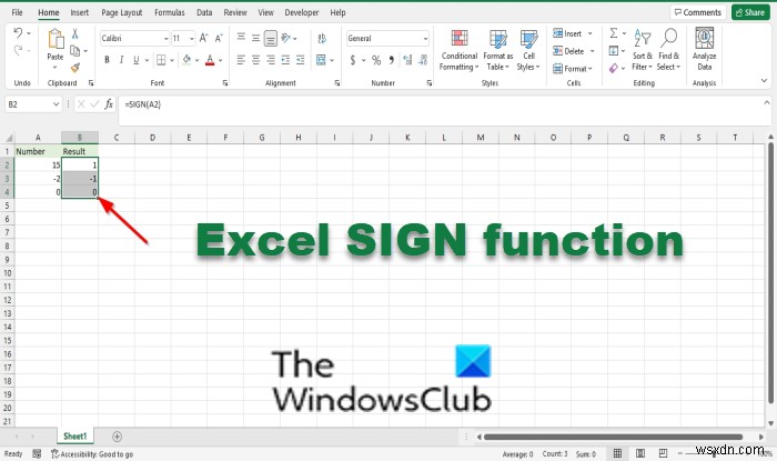 How to use the SIGN function in Excel