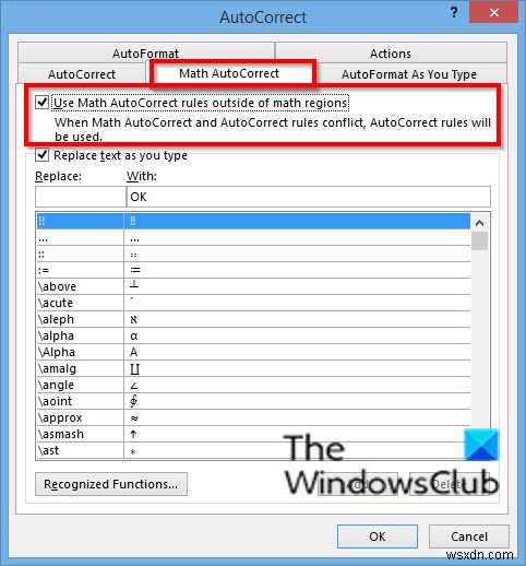 How to enable AutoCorrect for Math in Word
