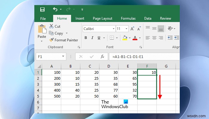 How to subtract multiple cells in Excel