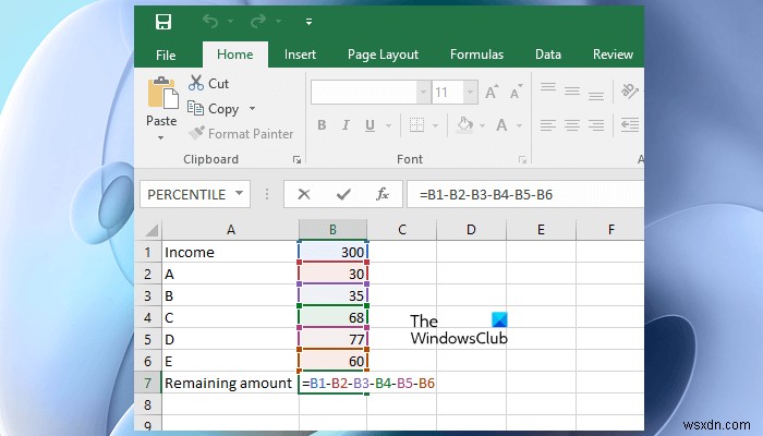 How to subtract multiple cells in Excel