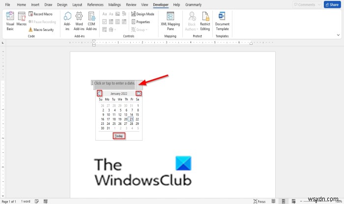 How to insert a Date Picker Content Control in Word