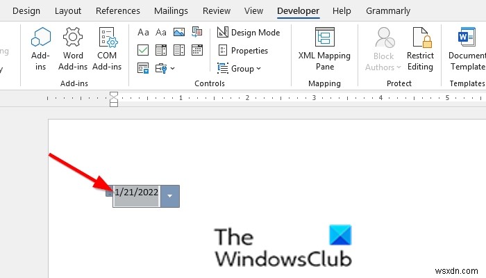 How to insert a Date Picker Content Control in Word