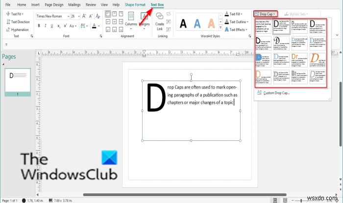 How to create a Drop Cap in Microsoft Publisher