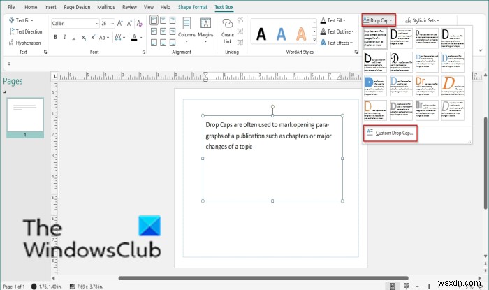 How to create a Drop Cap in Microsoft Publisher