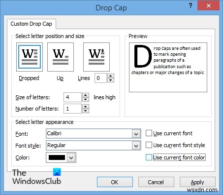 How to create a Drop Cap in Microsoft Publisher