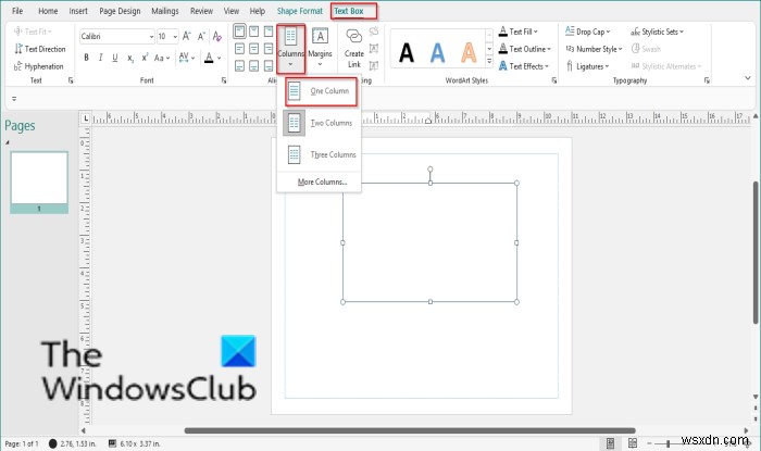 How to add or remove Columns to a Text Box in Publisher