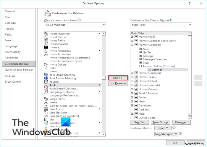 How to open Journal folders in Outlook